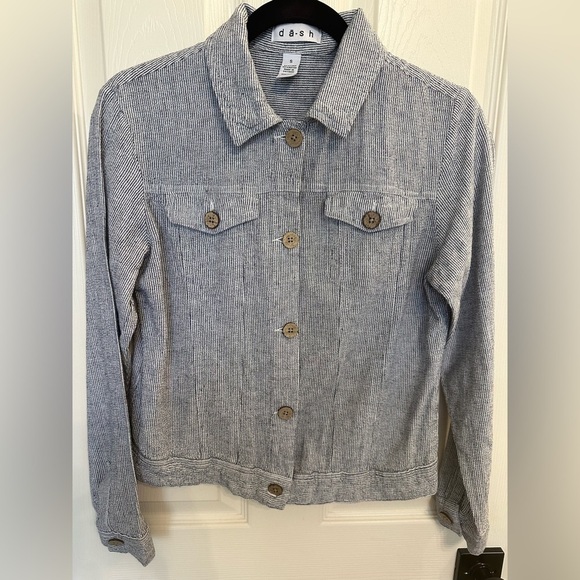 dash Jackets & Blazers - Blue/White Pinstriped Short Jacket - dash - Size S
